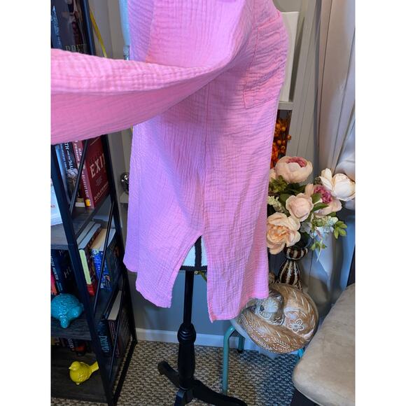 Nicole Miller Pink Textured Button Front Shirt Medium 100% Cotton Top - Picture 3 of 12